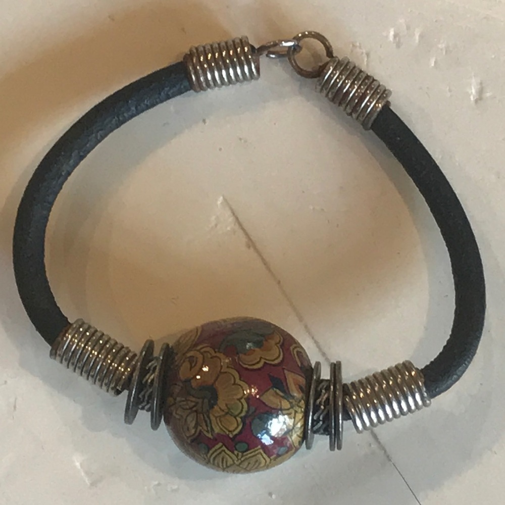 Boho Bracelet with One Large Floral Bead Preloved